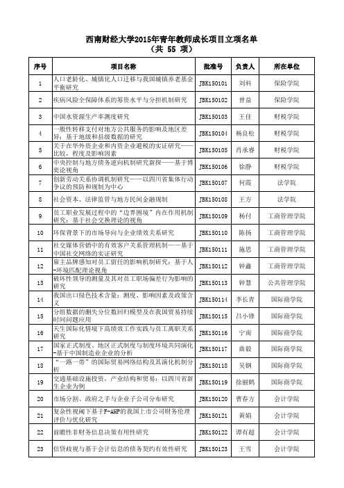 青年教师成长项目立项名单 - 西南财经大学