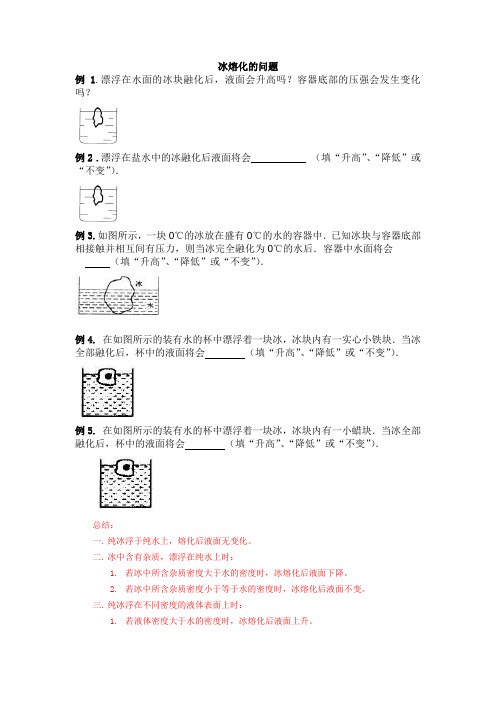 关于冰熔化后液面升降问题