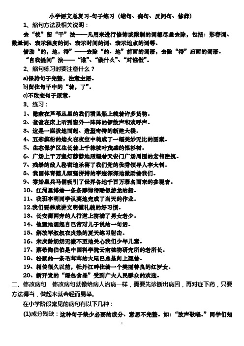 小学语文总复习.doc小学语文总复习-句子练习(缩句、病句、反问句、修辞)