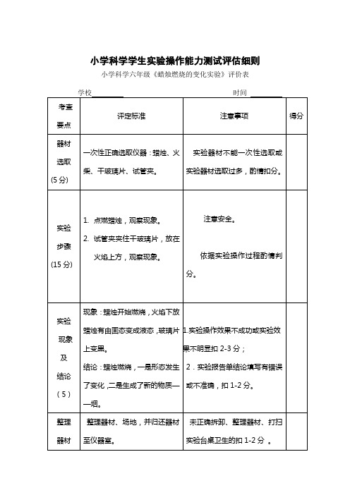 (6年级)小学科学学生实验操作能力测试实验细则