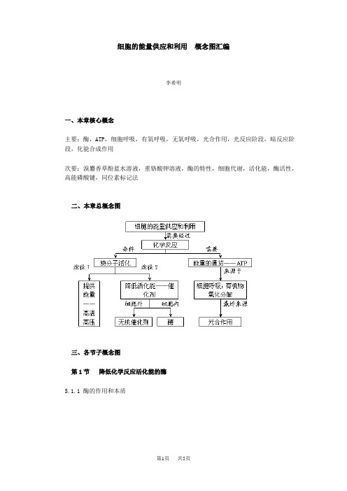 高中生物 第5章细胞的能量供应和利用概念图汇编