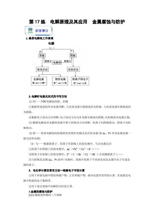 第17练 电解原理及其应用  金属腐蚀与防护(解析版)