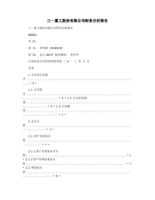 三一重工股份有限公司财务分析报告