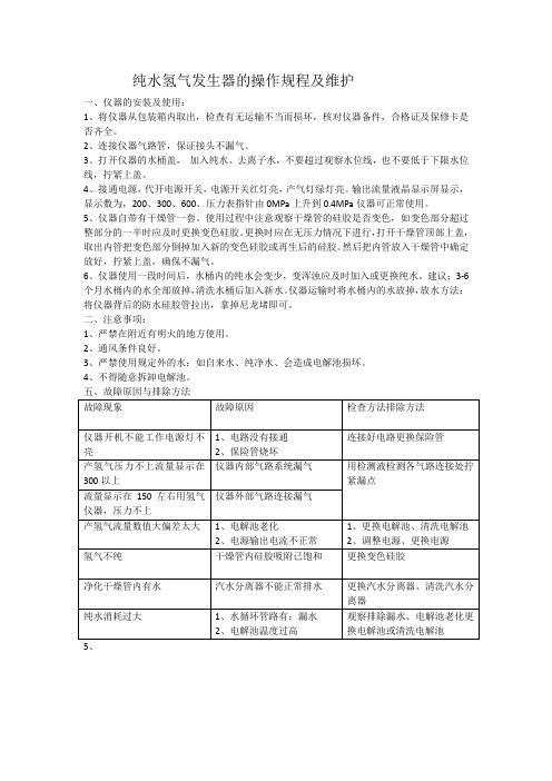 纯水氢气发生器的操作规程及维护