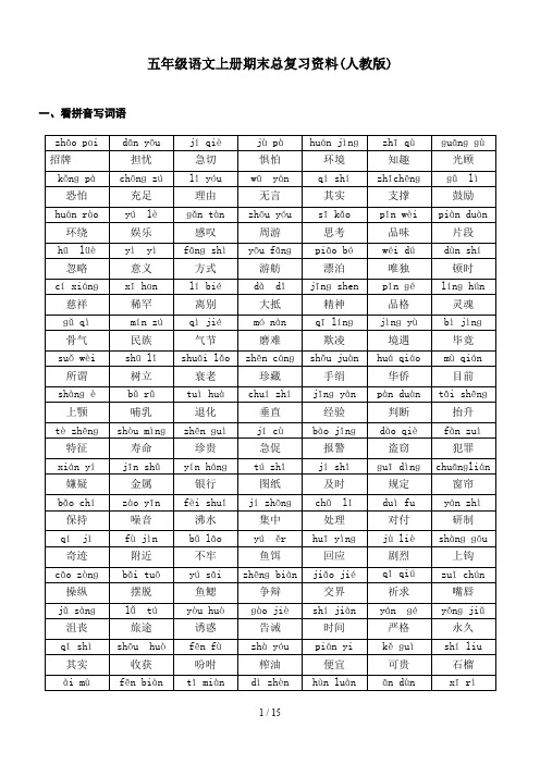 最新五年级语文上册期末总复习资料(人教版)