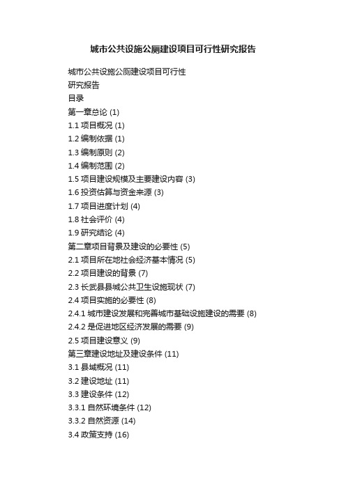 城市公共设施公厕建设项目可行性研究报告