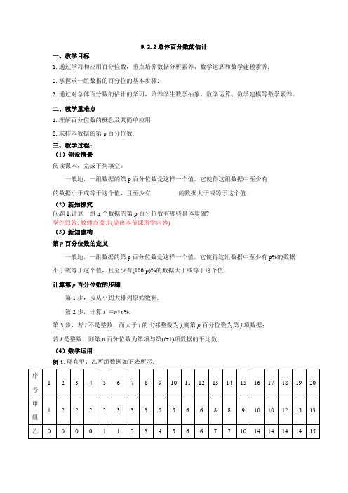 9.2.2总体百分数的估计(教案)-2022-2023学年人教A版(2019)高中数学必修第二册