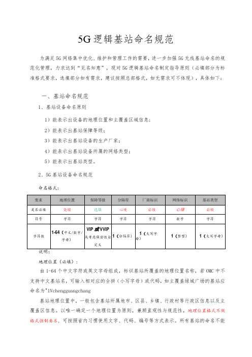 移动5g逻辑基站命名指导意见范本