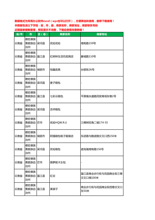 2020新版云南省德宏傣族景颇族自治州箱包工商企业公司商家名录名单黄页联系电话号码地址大全52家