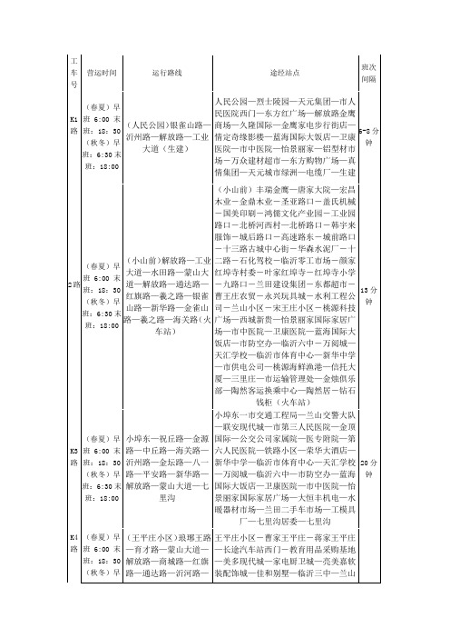 临沂市公交线路一览表