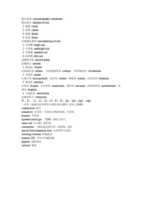 煤化学基本词汇中英文