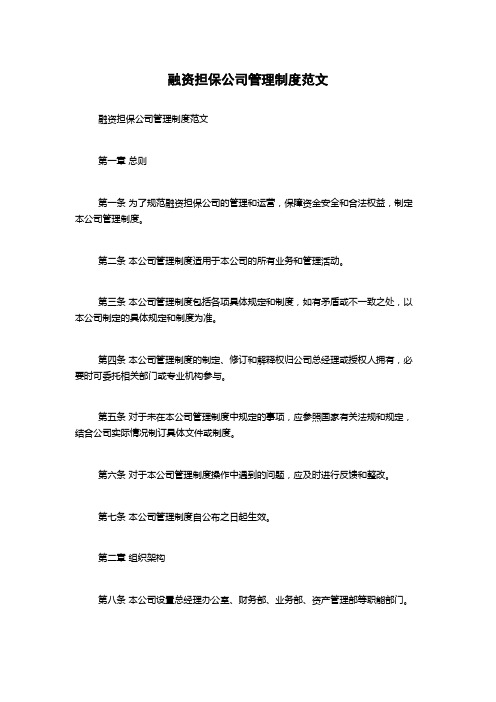 融资担保公司管理制度范文