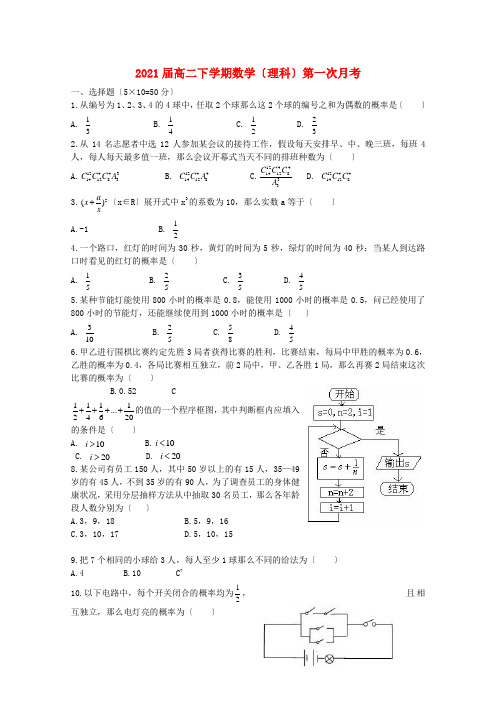 《精编》江西省上高县高二数学下学期第一次月考 理 新人教A版.doc