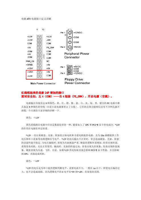 电脑ATX电源接口定义详解