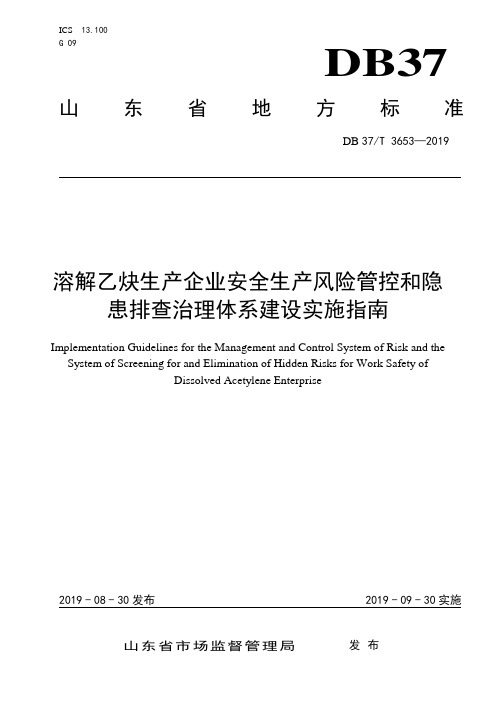 山东省 溶解乙炔生产企业安全生产风险管控和隐患排查治理体系建设实施指南