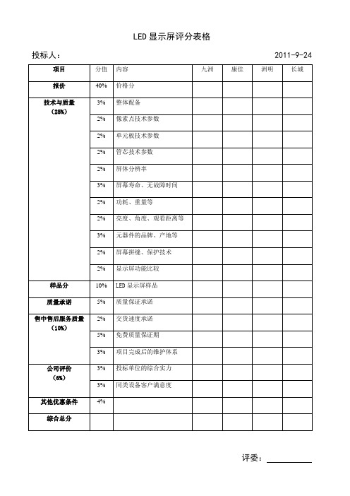 LED显示屏评分表格
