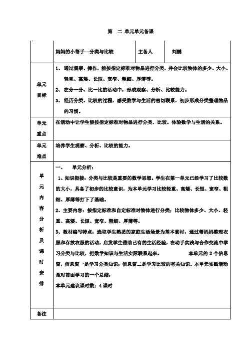 小学一年级数学教案-青岛版一年级上册第二、四单元集体备课