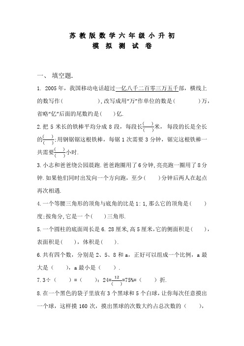 苏教版数学六年级小升初冲刺模拟试卷(含答案)