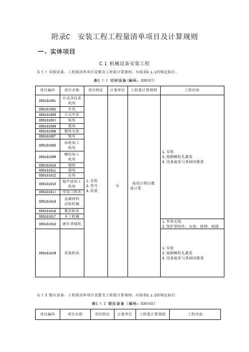 附录C--安装工程工程量清单项目及计算规则