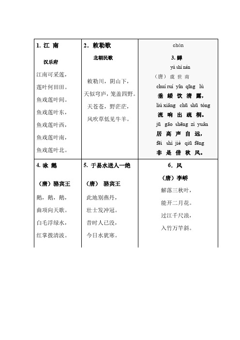 小学生古诗考级(一级25首)