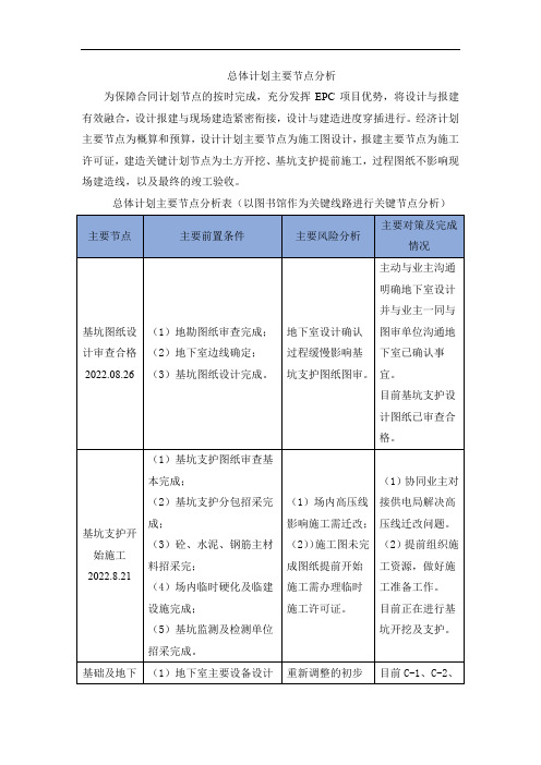 总体计划主要节点分析