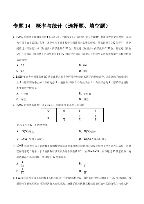 ZHYH专题14 概率与统计(选择题、填空题) -三年(2017-2019)高考真题数学(理)分项汇编