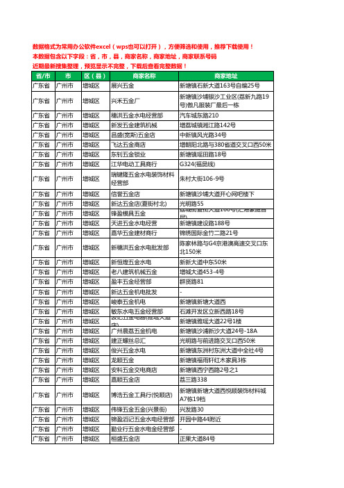 2020新版广东省广州市增城区五金工商企业公司商家名录名单黄页联系电话号码地址大全886家