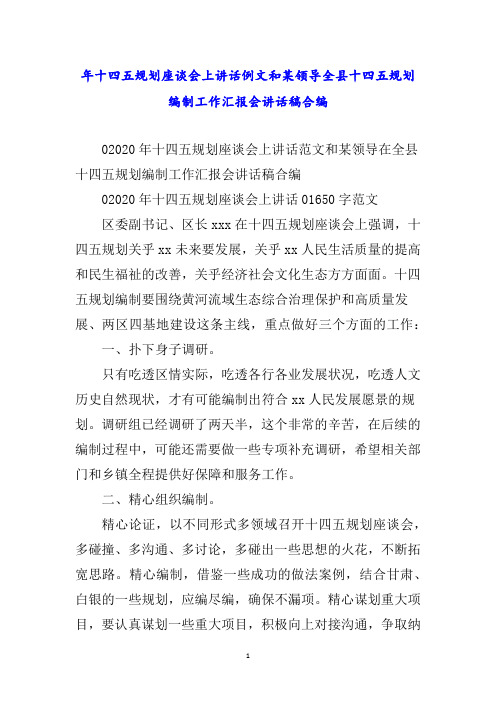 年十四五规划座谈会上讲话例文和某领导全县十四五规划编制工作汇报会讲话稿合编word