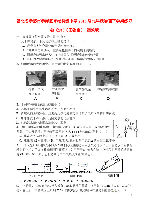 湖北省孝感市孝南区肖港初级中学2013届九年级物理下学期练习卷(13)