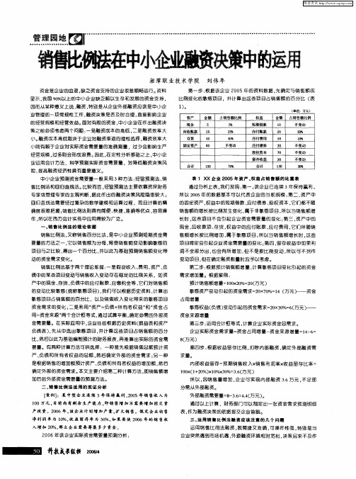 销售比例法在中小企业融资决策中的运用