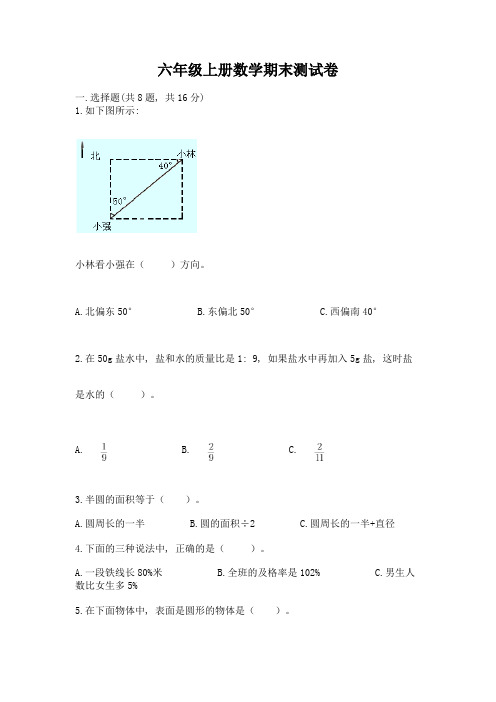 六年级上册数学期末测试卷含完整答案(必刷)