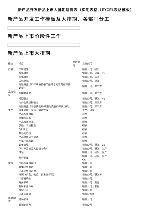 新产品开发新品上市大排期进度表（实用表格（EXCEL表格模板）