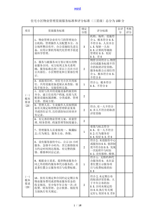 住宅小区物业管理系统星级服务实用标准和评分实用标准