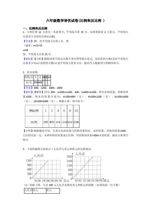 六年级数学培优试卷(比例和反比例 )