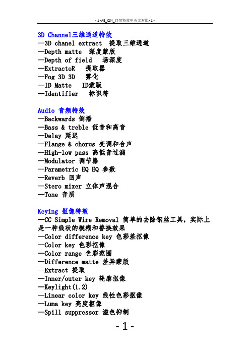 AE自带特效中文英对照