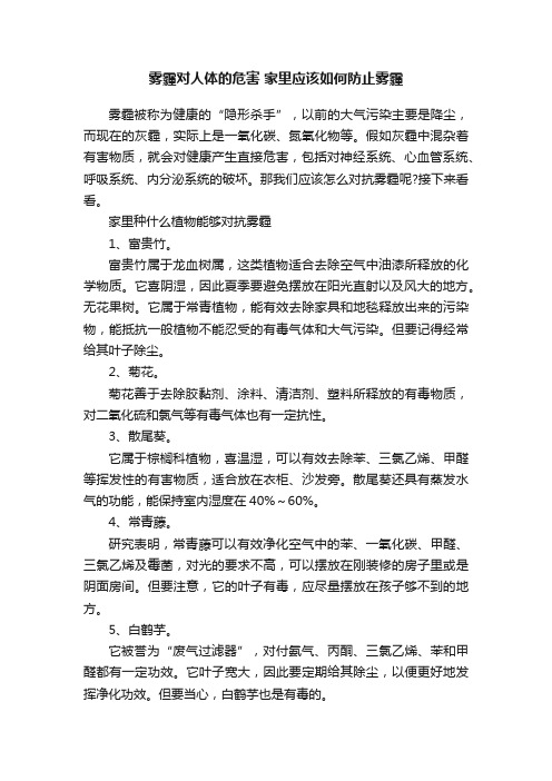 雾霾对人体的危害家里应该如何防止雾霾