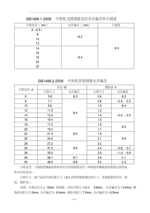 钢筋直径允许偏差表