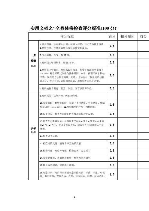 实用文档之全身体格检查评分标准(表)