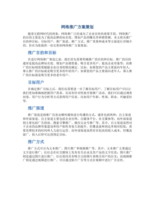 网络推广方案策划