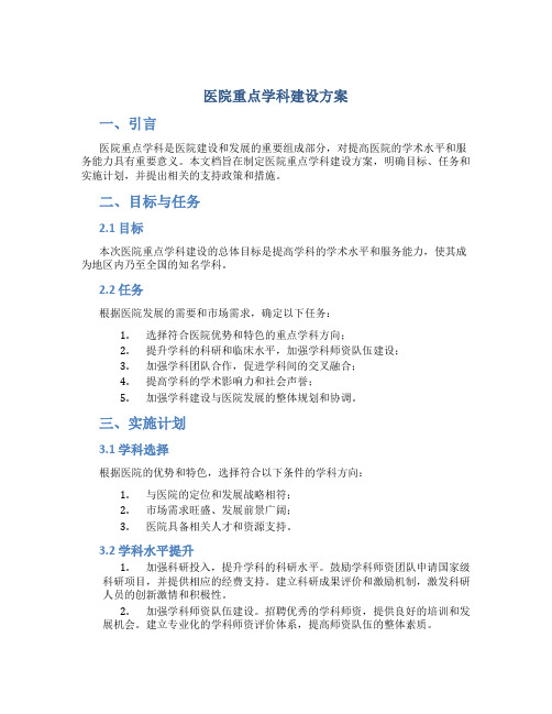 医院重点学科建设方案