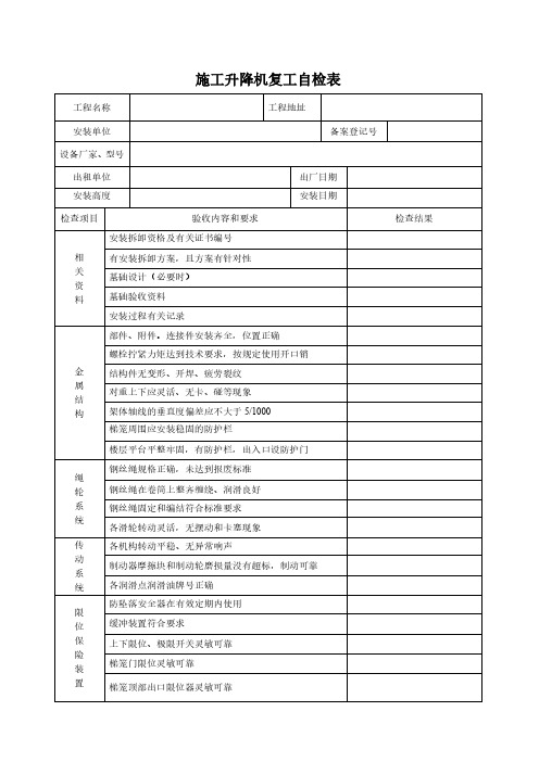 建设工程施工升降机自检表