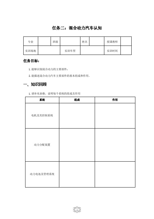 任务二 混合动力汽车认知_学习工作页.