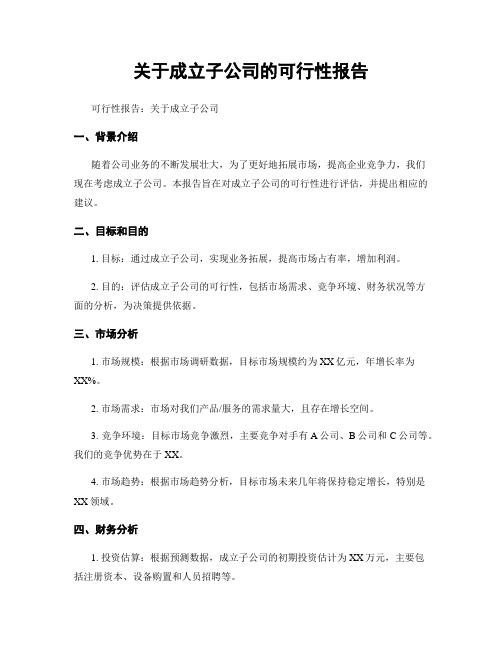 关于成立子公司的可行性报告