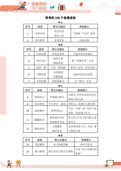 【中考必背】100个易错成语