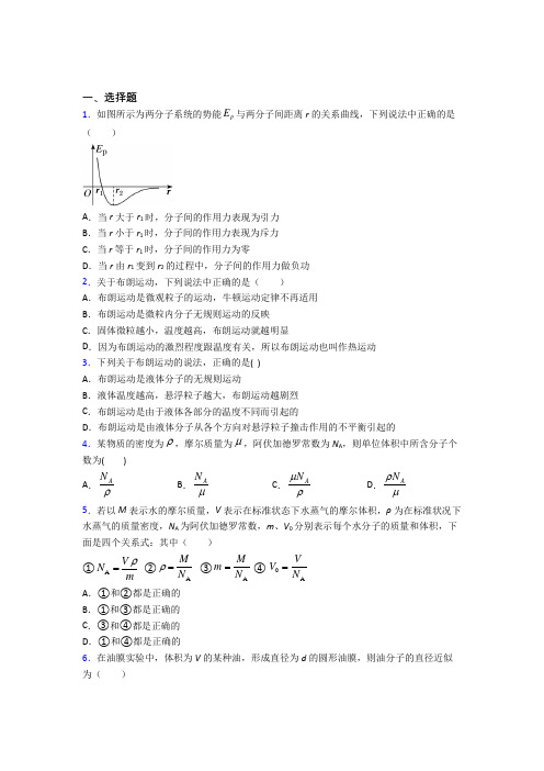 江苏高中物理选修三第一章《分子动理论》测试(含答案)