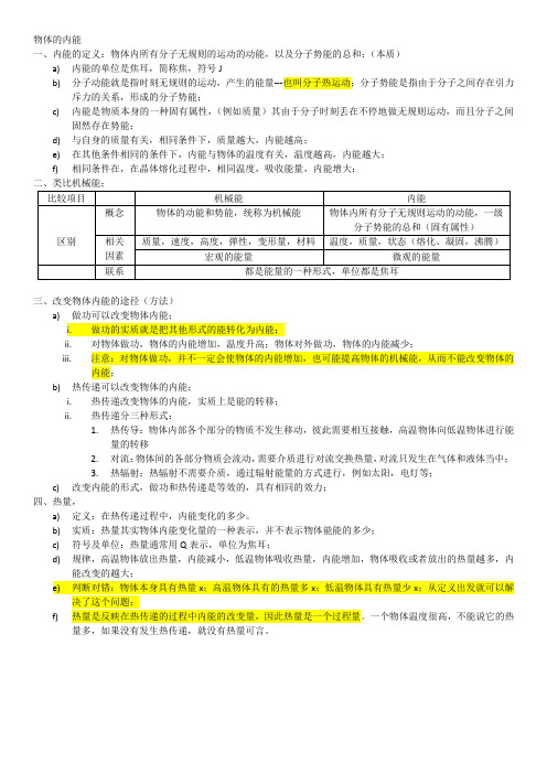 初中物理内能与热机知识点(全)