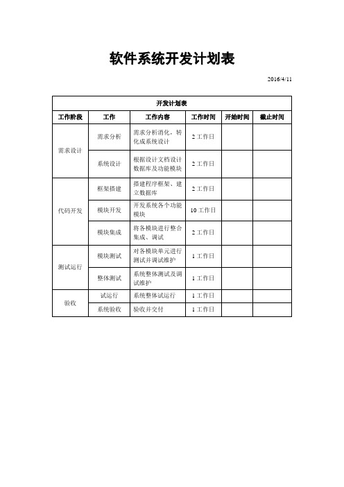 软件系统开发计划表