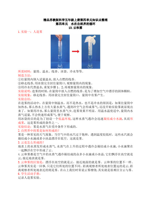 精品苏教版科学五年级上册第四单元知识点整理