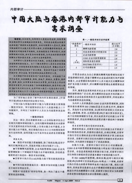 中国大陆与香港内部审计能力与需求调查