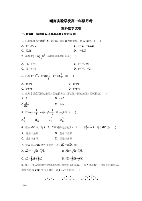 广东省汕头市潮南实验学校高一3月月考数学试题含答案